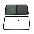 LNUJIUN 42"W x 22"H RV Window with Screen & Trim Ring Horizontal Slider RV Window Replacement for Cargo Trailer (Black)