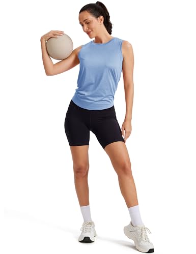 Image of MAGCOMSEN Workout Tank Tops Woman Summer Open Back Yoga Athletic Shirts Sleeveless Tie Back Loose Fit Gym Muscle Tank