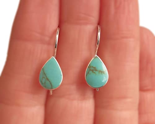925 Sterling Silver Pear Shape 8X11Mm Reconstructed Turquoise Gemstone Dangle Hook Earrings For Women | Handmade By Miya Jewelry Creations #TOP1