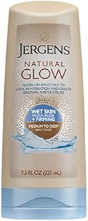 Jergens Natural Glow +FIRMING In-shower Self Tanner Lotion, Sunless Tanning for Medium to Deep Skin Tone, Anti Cellulite Firming Body Lotion, for Gradual and Natural-Looking Fake Tan, 7.5 Ounce