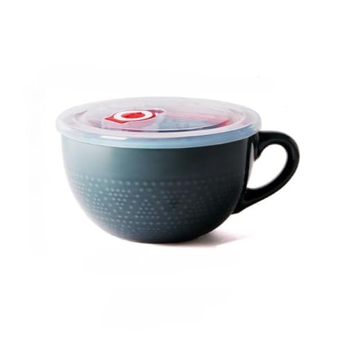 Tuyiutm 欧洲?子炉用陶瓷碗 家用大容量早餐杯 ?盖和勺子 ?合?面、甜点和燕麦片 (01,蓋付き)