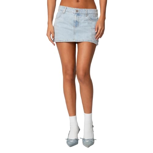 Women's Denim Mini Skirt Y2k Low Rise Zip Fly Short Jean Skirt with Pockets Trendy Summer Fall Casual Outfits