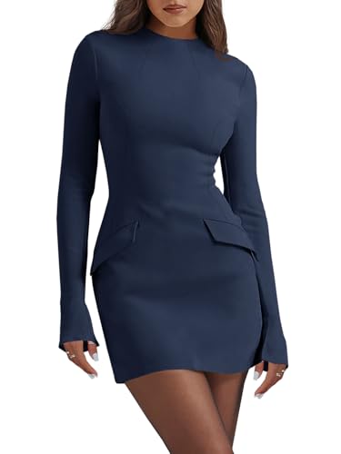 Cicy Bell Womens Long Sleeve Bodycon Dress Mock Neck Slim Fit Party Cocktail Fall Mini Blazer Dresses