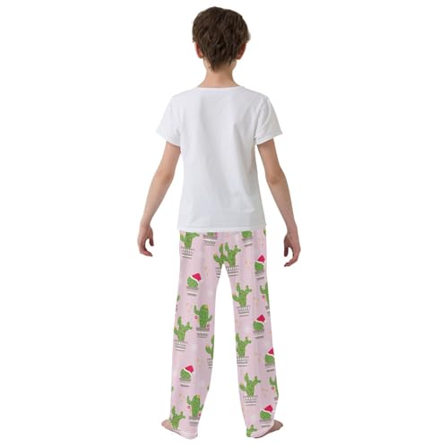 ZZXXB Merry Christmas Cactus Snow Boys Long Pants Soft Trousers Elastic Waist Kids Lounge Bottoms with Pockets S-XL3