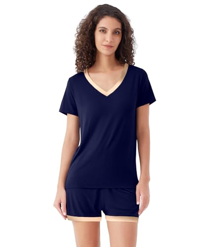 Image of WiWi Viscose from Bamboo Pajamas Set for Women Super Soft Short Sleeve Cooling Summer Plus Size Pjs Sets Sleepwear S-4X