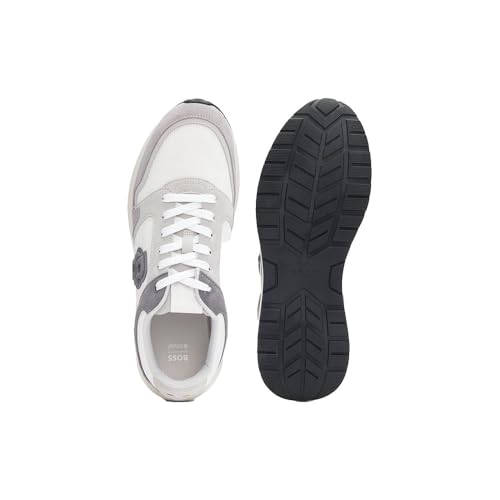 Boss Per Uomo. 50554612 Sneakers Vinston In Pelle Bianca E Grigia (41), Bianco, Basso, Stringhe, Casual, Grigio - 2
