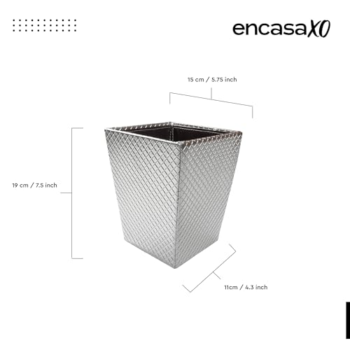 Image of Encasa XO Leather Dustbin for Home | 3 L (15x19 cm)(Small) Waste Bin for Bedroom, Washrooms, Kitchens Office, Hotel | Noise free, Floor Safe Trash Can | Textured Leather Garbage Bin - Silver