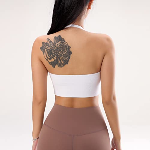 Image of Women Halter Bra Top Yoga Bralette Crop Tanks Workout Sports Bras V Neck with Adjustable Strap Seamless Padded