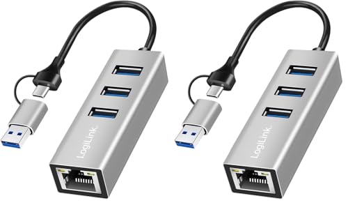 Hub USB-C LogiLink UA0440 avec adaptateur Ethernet RJ45 5G et 3 ports USB-A