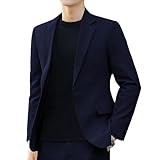[MTKCNTL] メンズ テーラードジャケット スーツ カジュアル おしゃれ 通勤 ブレザー 大きいサイズ ジャケット 長袖 無地 ゆったり 通学 アウター シンプル スリムフィット 上着 春 秋 冬 日常 (JP, アルファベット, S, ネイビー)