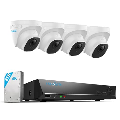 Reolink 4K Überwachungskamera Aussen Set, 4X 8MP PoE IP Kamera Überwachung mit Smarter Personenerkennung und Fahrzeugerkennung, 8CH 2TB HDD NVR für 24/7 Videoüberwachung, 30M Nachtsicht, RLK8-800D4