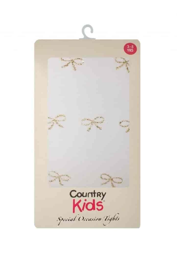 Country Kids Girl's Glitter Bow Tights Tights, White (White/Gold White), 6 Years (Manufacturer Size:6-8 years)