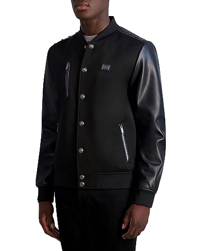 Karl Lagerfeld Paris Men's Mixed Media Studded Bomber Jacket2