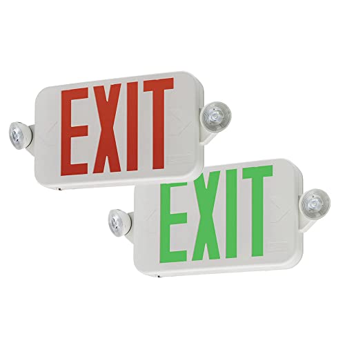 Lithonia Lighting Basics LED Exit Sign/Emergency Light Combo, Red/Green Switchable Exit Sign and Emergency Lights for Business, 2-Head Fixture, Round Lamp Heads, White (ECRG RD M6) - Thumbnail 6