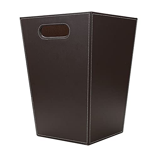 KINGFOM Classic Leather Trash Cans Waste Paper Basket, Storage Bin for Bathroom, Kitchen, Office and High Class Hotel
