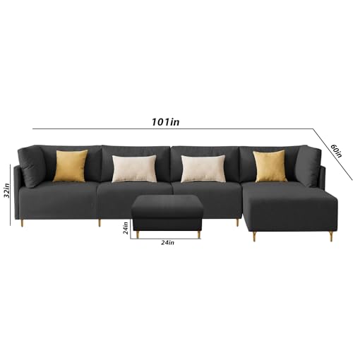 Image of Carina RHS 6 Seater L Shape Sofa Set with Center Table for Living Room (Black Fabric) Premium Fabric Sofa