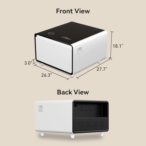 LIVTAB Smart Side Table, Nightstand with Built in Fridge, 27.8" D x 26.5" W x 18.1" H, Mini Coffee Table with 15W Wireless Charging, Modern End Table with USB Chargers and Outlets (White)