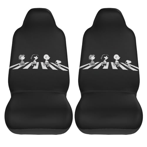 スヌーピー (28) カーシートカバー 2枚セット 前席用 軽 防汚 気性 洗える 普通車 適用 フロント 軽自動車 シートカバー 背面フルカバー ブラック 運転席 助手席 車用 シート カバー アニメ グッズ キャラクター