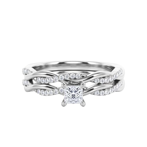 Moissanite Bridal Ring Set for Women Infinity Wedding Ring Set with Princess Cut Center Moissanite Engagement Ring Set 925 Sterling Silver 10K 14K 18K Gold