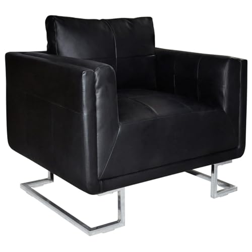 Gecheer Chaise Salle a Manger,Chaise Blanche Fauteuil Cube avec Pieds chromés Noir Similicuir