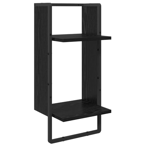 Lot de 4 étagères murales noires aspect chêne 65 cm pour rangement industriel - 7