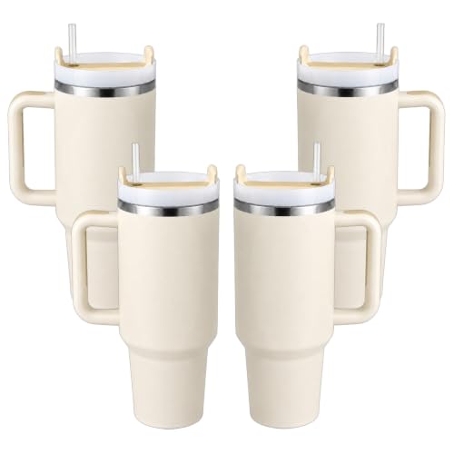 Image of Pandance 4 Pack 40 oz Tumbler with Handle and Straw Bulk, Cream