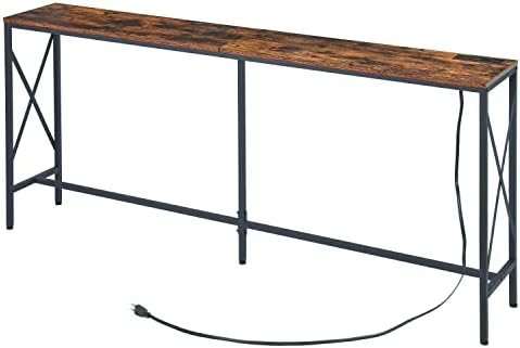 LAKEMID Console Table Narrow Long 70.9" - Sofa Tables with Charging Station, Behind Couch Table with Metal Frame for Living Room Hallway Foyer (70.9 Inches)