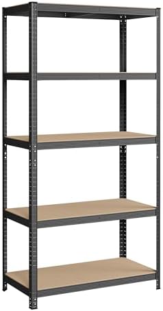 SONGMICS Schwerlastregal, 50 x 100 x 200 cm, bis 600 kg belastbar | Kellerregal, Lagerregal, Regal mit Stahlgestell, 5 verstellbare Ablagen, grau, COZORY Kollektion GLR050G01