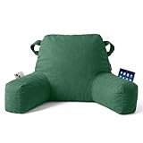 Unisakey Portable Comfy Reading Pillows for Bed Sitting Up(Green Oeko-Tex), Velvet Back Pillow with Arms & Pockets for Adults, Support Memory Foam Bed Pillow for Dorm/Reading/Watching/Gaming