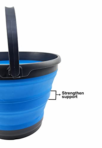 Image of SAMMART 10L (2.6 Gallon) Collapsible Plastic Bucket - Foldable Round Tub - Portable Fishing Water Pail - Space Saving Outdoor Waterpot, Size 33cm Dia (Grey /Cerulean)