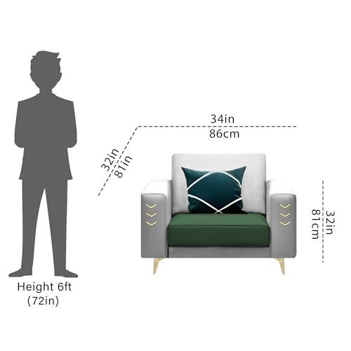 Image of Casaliving Falco 1 Seater Sofa Set for Living Room (Green Grey Fabric) Premium Fabric Sofa