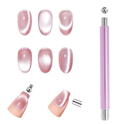 Flintronic Cat Eye Magnet for Nails Double Ended Strong Magnetic Stick Ultra-Strong Magnetic Nail Magnet with Round Magnetic Bead Cat Eye Gel Nail Polish Magnet Tool for DIY Home Salon Manicure
