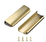 Satanga Edge Finger Tab Pulls for Cabinets Invisible Kitchen Concealed Aluminum Flat Hidden Drawer Pull Easy to Install Pack of 5 Brushed Brass 6inch 150mm Overall Length
