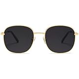 SOJOS Classic Trendy Square Sunglasses for Women Men Cute Big Frame Gold Shades SJ1137, Bright Gold/Grey