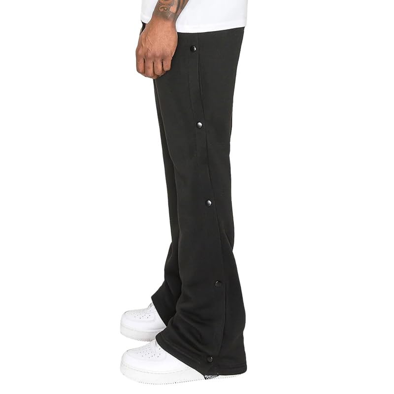 Men's High Street Style Trendy Pants Casual Solid Color Wide Leg Trousers Basic Straight Outfits with Side Button2