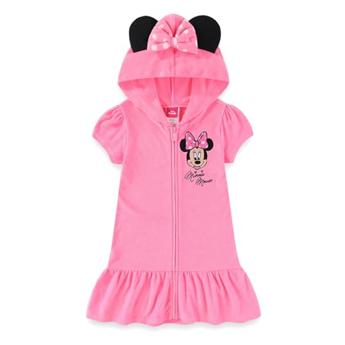 Disney Minnie Mouse Girls Hooded Terry Swimsuit Cover-Up with Ears Zip-Up Beach Robe for Big Kids
