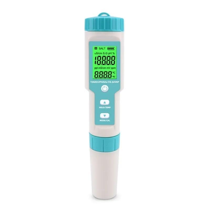 EC PH Salinity Meter ORP H2 Water Quality Monitor Solution Fertilizer Resistivity Tester for Pools,Aquariums(C- 600A)