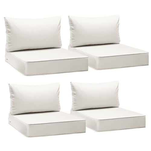 Image of AAAAAcessories Outdoor Seat Cushions for Chairs, Fade-Resistant, Waterproof Patio Furniture Replacement Cushions, 24 inch x 24 inch x 5 inch + 24 inch x 13.5 inch, Set of 4, Linen White