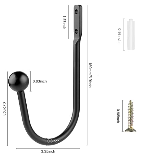 Curtain Holdbacks, 4 pcs Curtains Holder Wall Mounted Drapery Tiebacks Retro Window Hook for Home Decor, Black