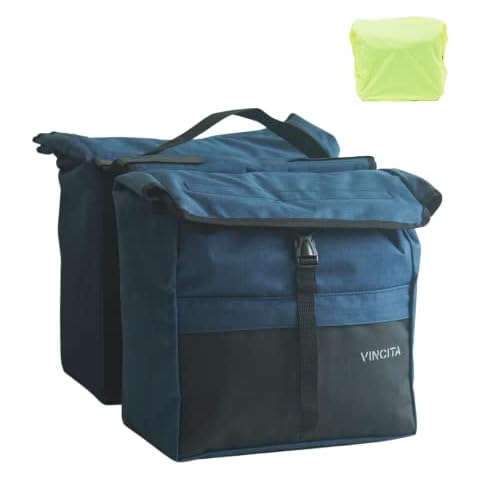 Vincita Top Load Double Pannier Water Resistant Cycling Side Bags - with Rain Cover, Large, Carrying Handle, Reflective Spots - Bike Rack Carrier Saddle Bag - Bicycle Accessories… Cover