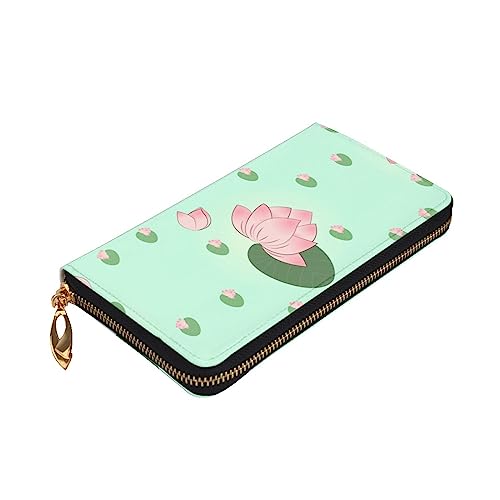 Leather Wallet 7.48 x 4.13 in - Stylish and Durable Wallet for Women with Multiple Compartments and Zipper Design Lotus flowers waiting to bloom Pattern3
