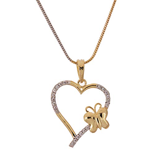 Heart Shape Pendant Plated with American Diamond