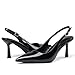 Black Pumps for Women with Buckle Pointed Toe Sling Back Kitten Heels Comfortable High Heeled Sandals Womens Fashion Dress Shoes Size 9