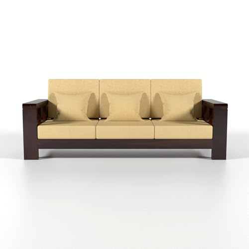 Image of Sheesham Wooden 3 Seater Sofa for Living Room | Solid Wood Sofa | Rosewood Sofa Set for Home & Office | Lounge (Walnut, 3 Seater)