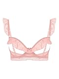 Raenseen Sujetador Transparente Mujer con Pechos Al Descubierto Abertura Y Volantes con Arco Rosa XL