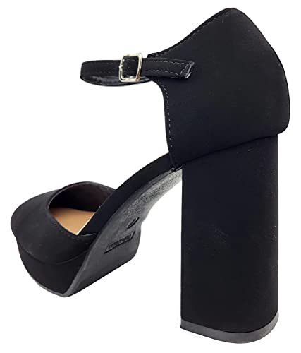 Platform High Heel Closed Toe Sandal Ankle Strap, Black Nu, 8 #TOP2