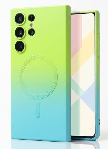 Image of amazon basics Gradient Mag-Safe Case for Samsung Galaxy S22 Ultra | Soft Silicone Shockproof Cover with Camera Protection | Slim Lightweight Design | Smooth Touch & Durable - Green & Blue