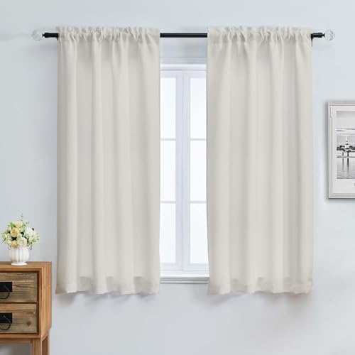 Image of Aiyufeng Natural Room Darkening Curtains for Bedroom 63 Inch Length 2 Panels Set, Solid Thermal Insulated Energy Saving Rod Pocket Window Treatment Curtains Blackout Drapes, W40 x L63 Inch, Natural