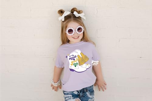 Youth Girls Mardi Gras T-shirt, Majorette Marching Boot T-shirt, Girls Mardi Gras Apparel Graphic Tee Purple3