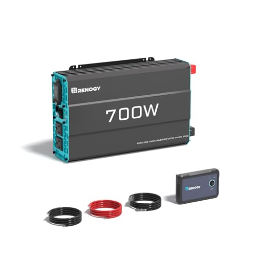 Image of Renogy Inverter P2 700 watt Pure Sine Wave Inverter, Solar Car Power Inverter 12V to 120V AC Converter for RV, Truck, Camping, Home Backup, Outdoor, Emergency, Off-Grid Living, 16.4FT Remote Control